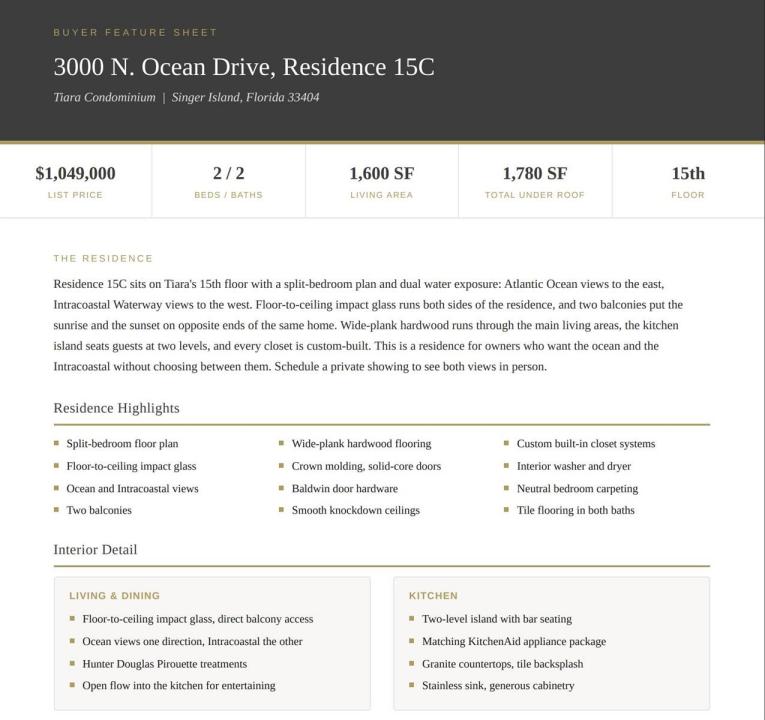 3000 N Ocean Drive 15C, Singer Island, Floride 33404, États-Unis