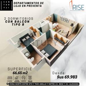 Departamentos de 2 Dormitorios en Preventa Condominio Rise Uno, 6to y 7mo anillo entre Av. , Norte, Santa Cruz 00001, Bolivia