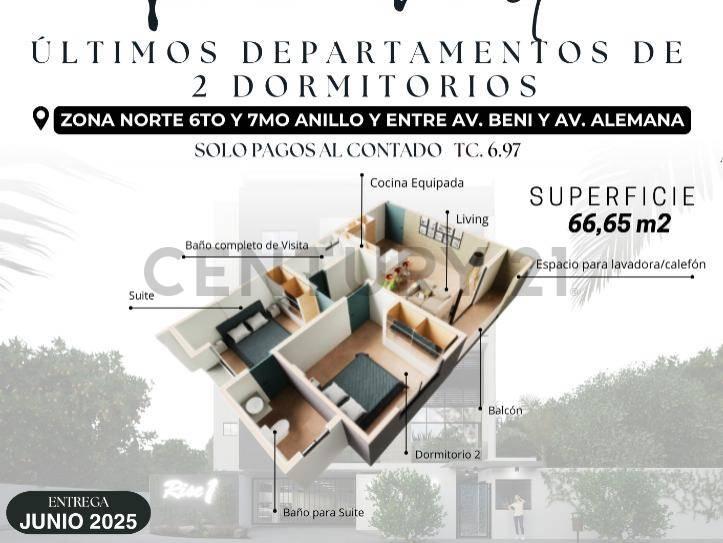 Departamento de 2 Dormitorios en Preventa Condominio Rise Uno, 6to y 7mo anillo entre Av. , Norte, Santa Cruz 00001, Bolivya