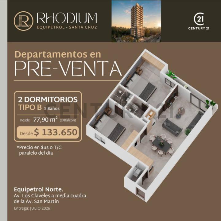 Edificio Rhodium, calle Los Claveles, Sirari Depto. 202, Equipetrol, Santa Cruz 00001, Bolivia